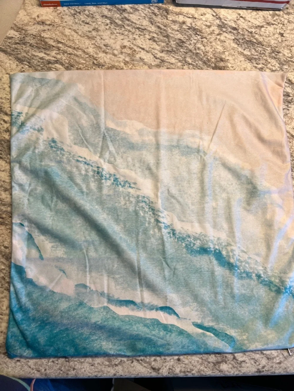 Coastal Wave Square Pillow Cover in Teal and Cream 19.5 x 19.5 inch NWOT